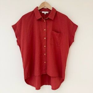 Anne Klein Terracotta Red Linen Blend Button-Down Shirt, Size M, NWT